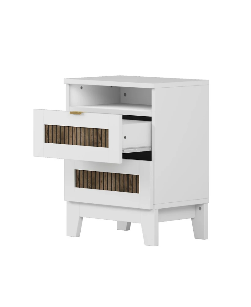 Streamdale Furniture Farmhouse 2-Drawer Nightstand with Wooden Accents