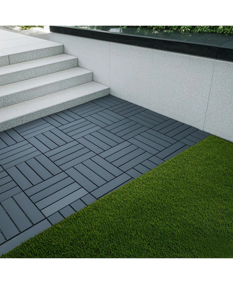Streamdale Furniture Interlocking Deck Tiles, 44 Pack, 12" Dark Grey, Waterproof Outdoor Patio