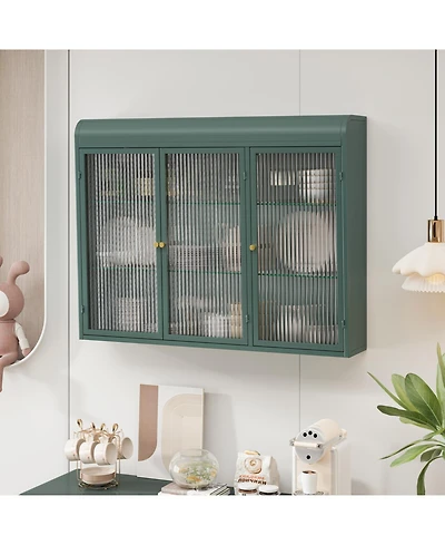 Streamdale 3-Door Arched Glass Cabinets (Dark Green)