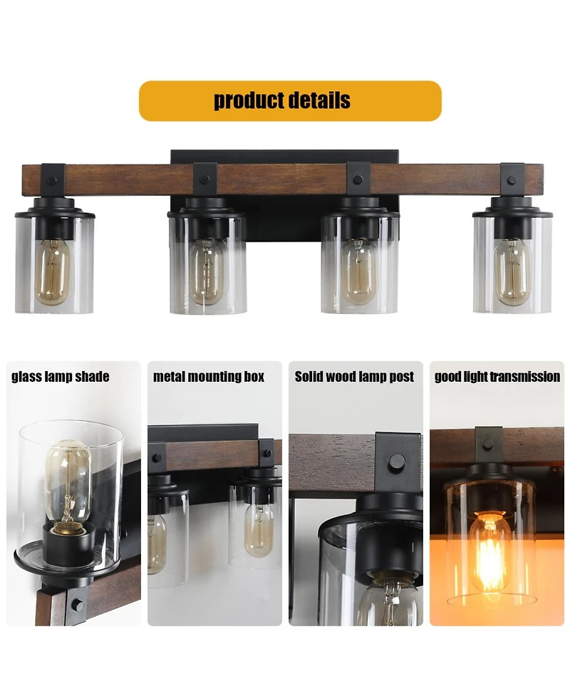 Streamdale Furniture 4-Lights Farmhouse Vanity Lights Fixture Rustic Bathroom Light Fixture Bathroom Sconce (No Bulbs)