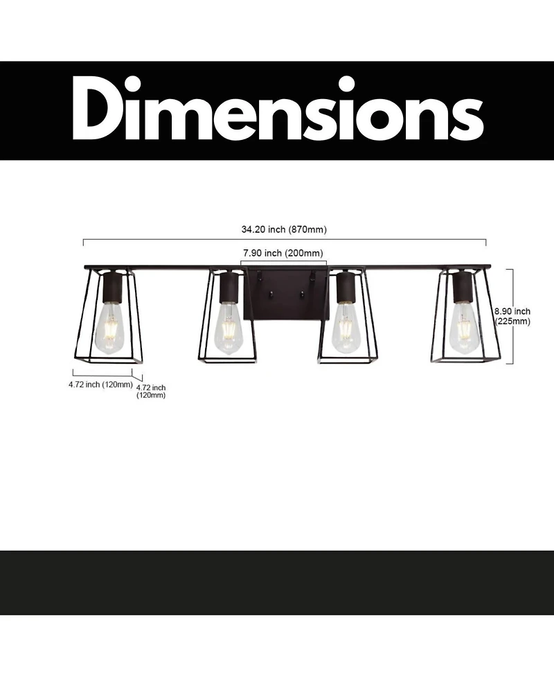 Streamdale 4-Light Oil Rubbed Bronze Vanity Lights for Bathroom, Industrial Vintage Wall Sconce Lighting with Open Metal Cage