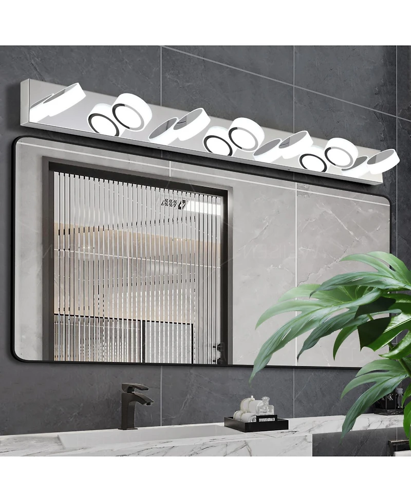 Streamdale Furniture Modern 7-Light Led Vanity Light - Chrome with Acrylic Shades - Dimmable, 52.2" Length