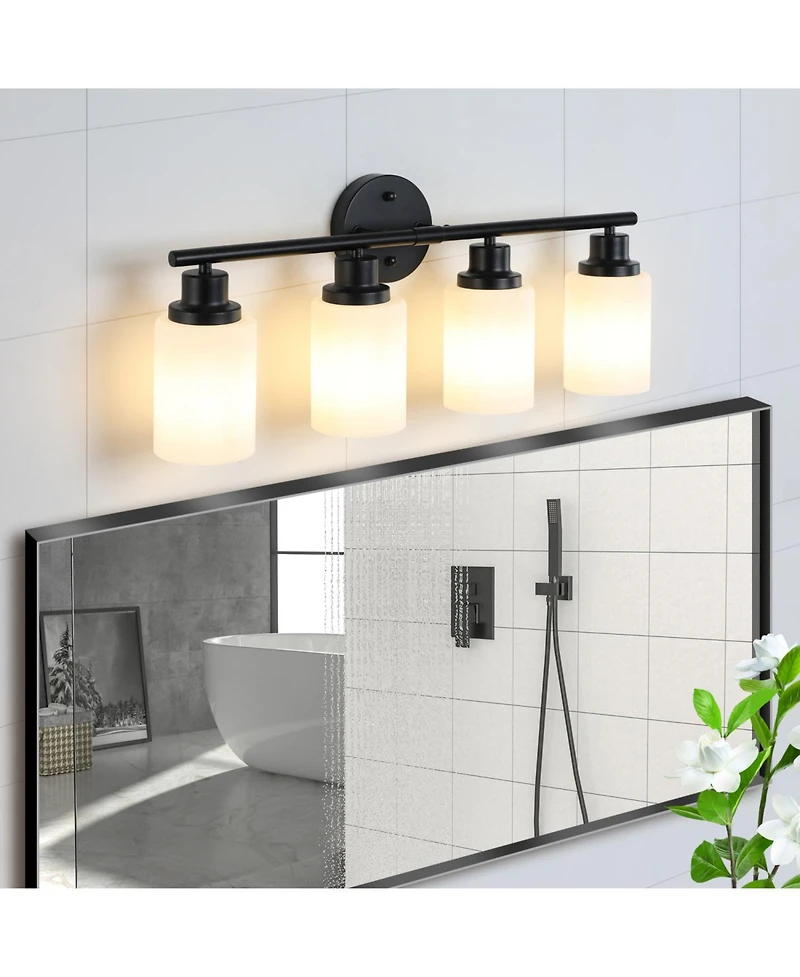 Streamdale 4-Light Vanity Mirror Light with Frosted Glass and Black Frame