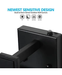 Streamdale Modern Wall Lanterns, Black Metal, Ambient Sensors, Weatherproof Wall Sconces (Set of 2)