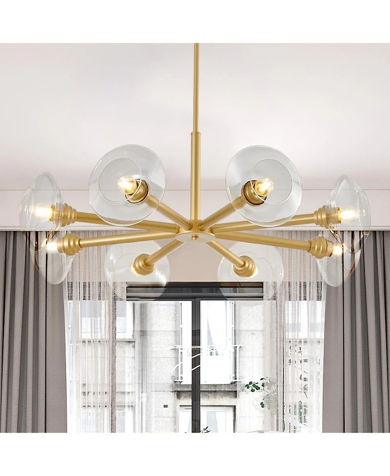 Streamdale Mid-Century Sputnik Chandelier 8-Light Gold Fixture with Clear Shades