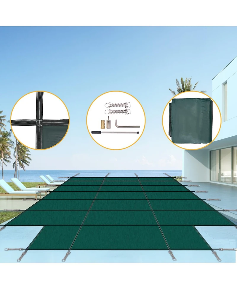 Streamdale Furniture Pool Safety Cover, 16x32' Inground, Green, with 4x8' Step, Triple Stitched Mesh