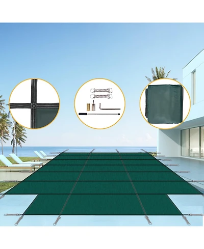 Streamdale Furniture Pool Safety Cover, 16x32' Inground, Green, with 4x8' Step, Triple Stitched Mesh