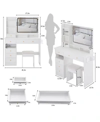 Streamdale Furniture Streamdale Vanity Table with Cushioned Stool, Power Station, Hair Dryer Stand, Large Led Mirror