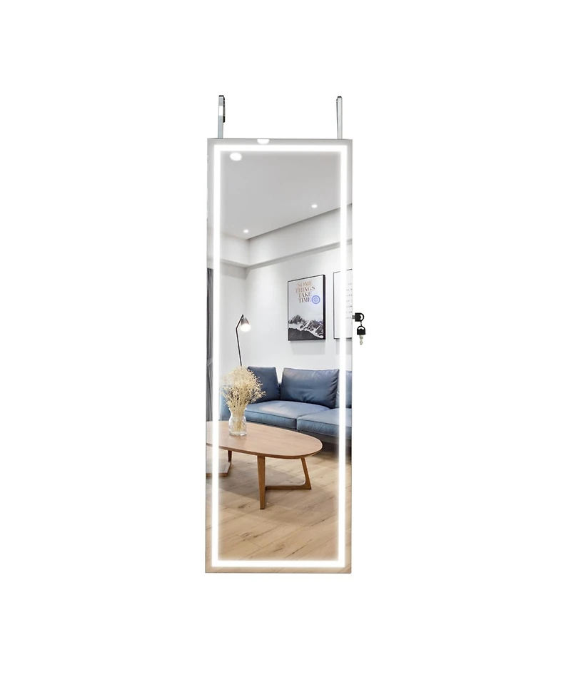 Streamdale Fashion Simple Jewelry Storage Mirror Cabinet With Led Lights Can Be Hung On The Door Or Wall