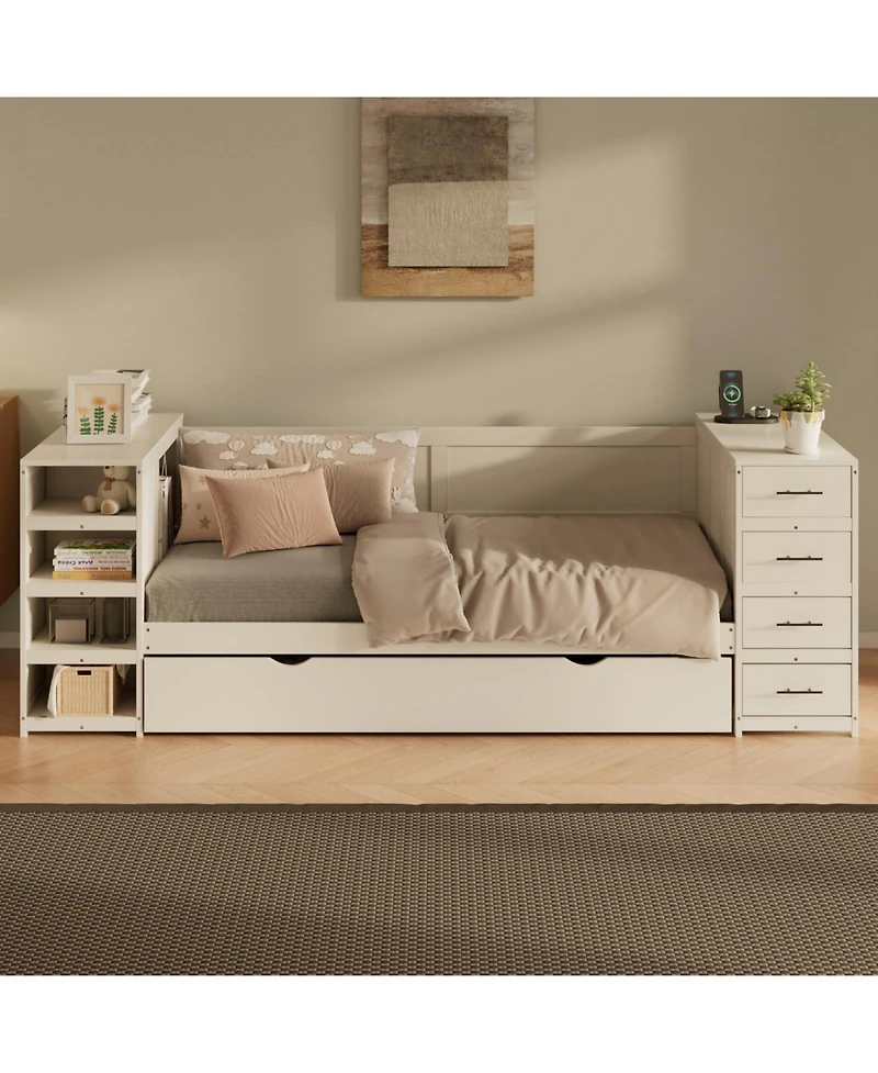 Streamdale Furniture Twin Daybed with Trundle Shelves Desk & Charging