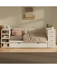 Streamdale Furniture Twin Daybed with Trundle Shelves Desk & Charging