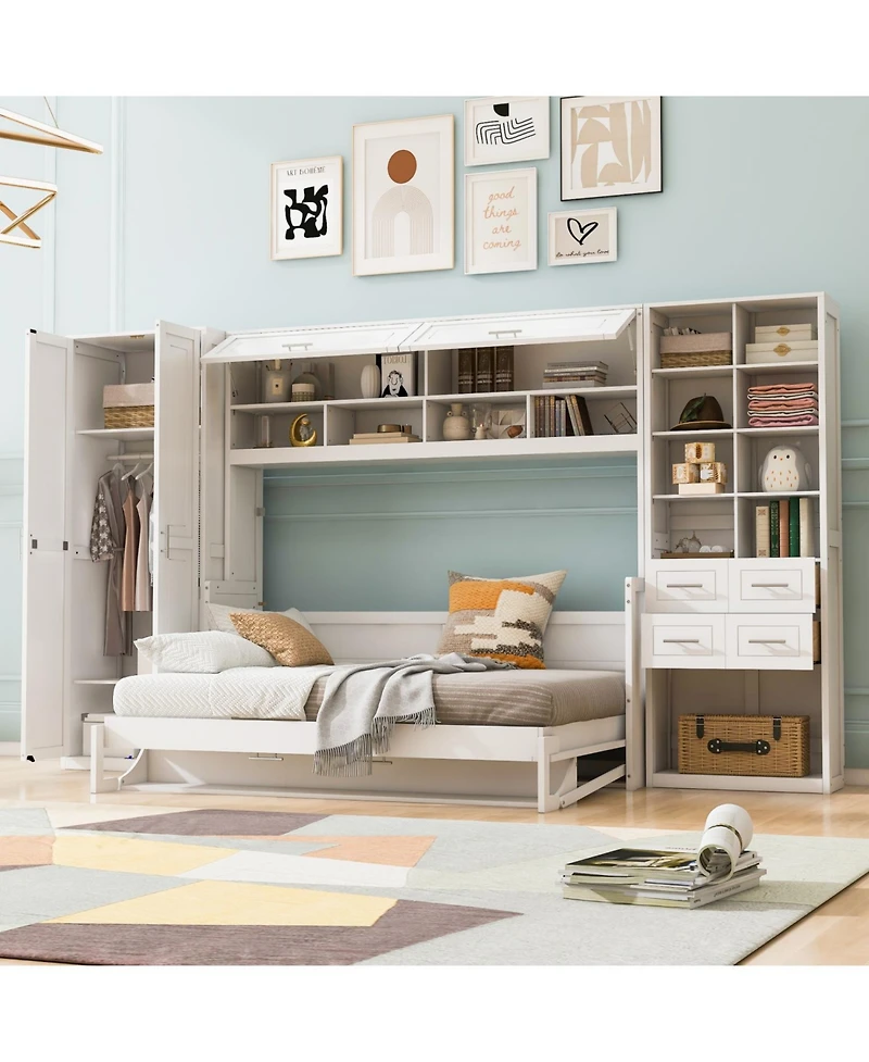 Streamdale Furniture Full Size Murphy Bed Wall Bed with Closet Drawers and Shelves