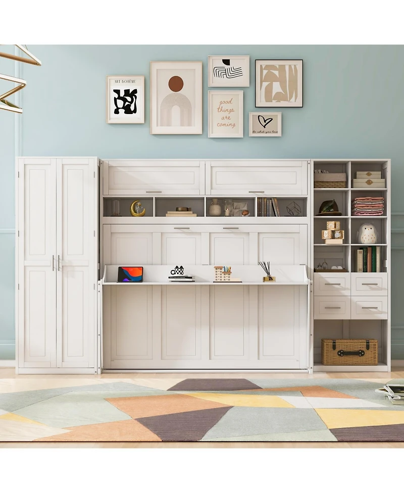 Streamdale Furniture Full Size Murphy Bed Wall Bed with Closet Drawers and Shelves