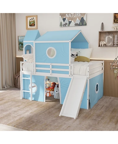 Streamdale Furniture Full Size Loft Bed with Slide Tent and Tower