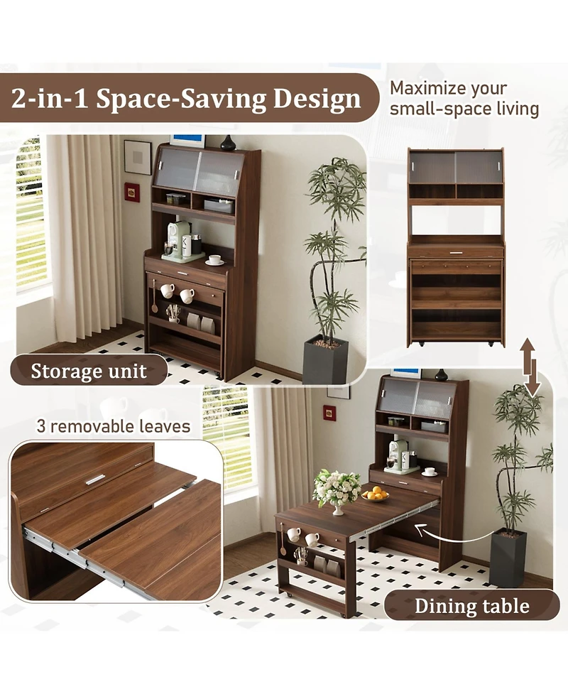 Streamdale Furniture Compact Buffet Hutch Foldable Table Storage