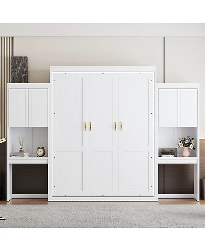 Streamdale Furniture Queen Size Murphy Bed with Desk Vanity and Cabinets