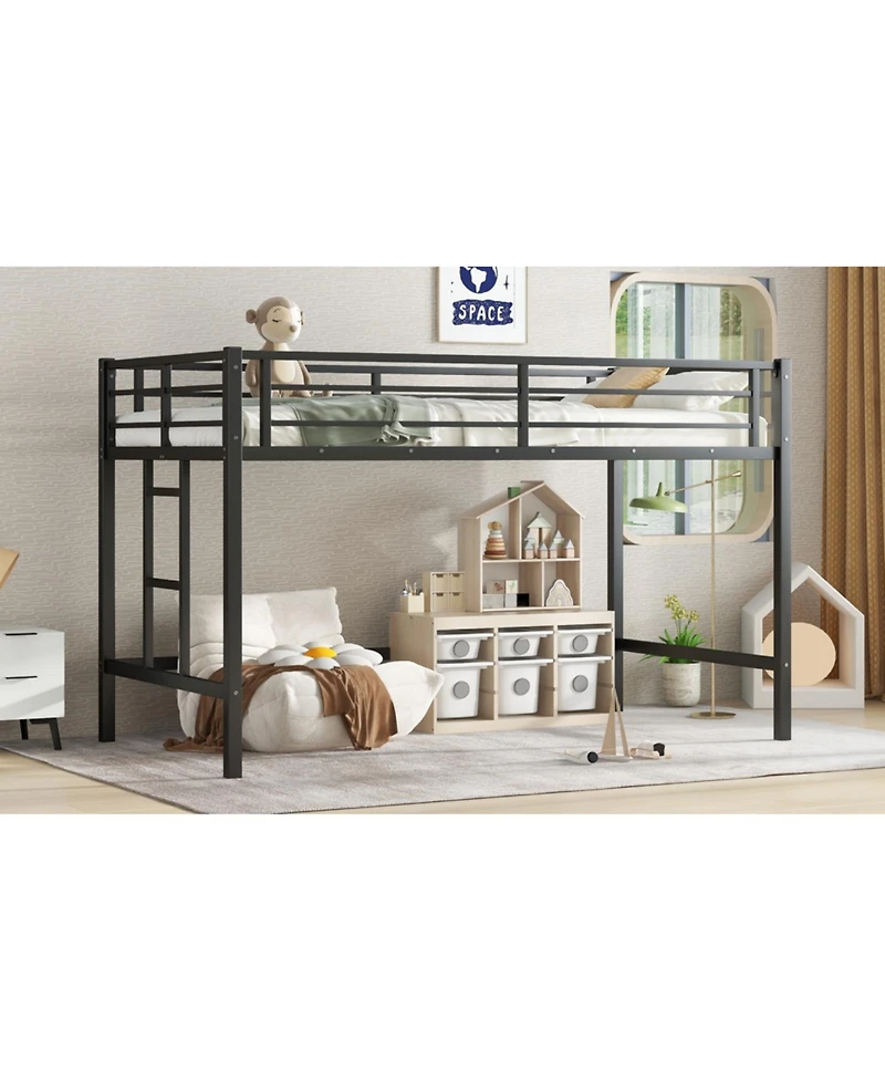 Streamdale Furniture Twin Metal Loft Bed with Ladder & Guardrails - Black