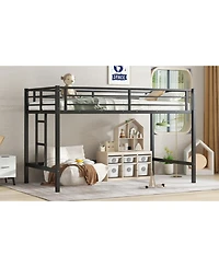 Streamdale Furniture Twin Metal Loft Bed with Ladder & Guardrails - Black