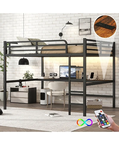 Streamdale Furniture Queen Loft Bed with Outlet & Led - Black
