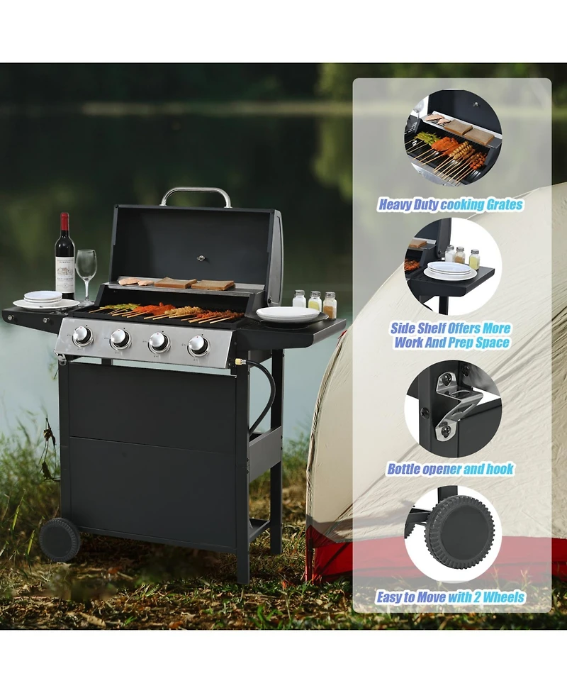 Streamdale Furniture Propane 4-Burner Bbq Grill Stainless Steel 34 000 Btu