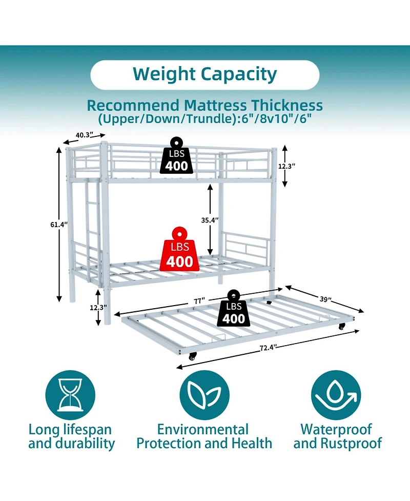 Streamdale Furniture Heavy-Duty Metal Twin Bunk Bed - Silver