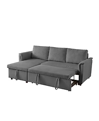 Streamdale Furniture Corduroy Sleeper Sectional Sofa with Storage Chaise - Gray