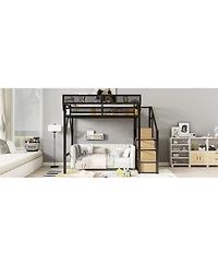 Streamdale Furniture Metal Full Loft Bed with Stairs & Storage - Black