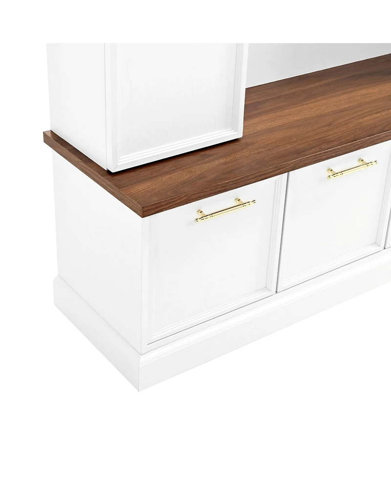 Streamdale 4-in-1 Hall Tree: 59" Wide, Golden Hooks, Walnut Bench, Adjustable Shelves, White