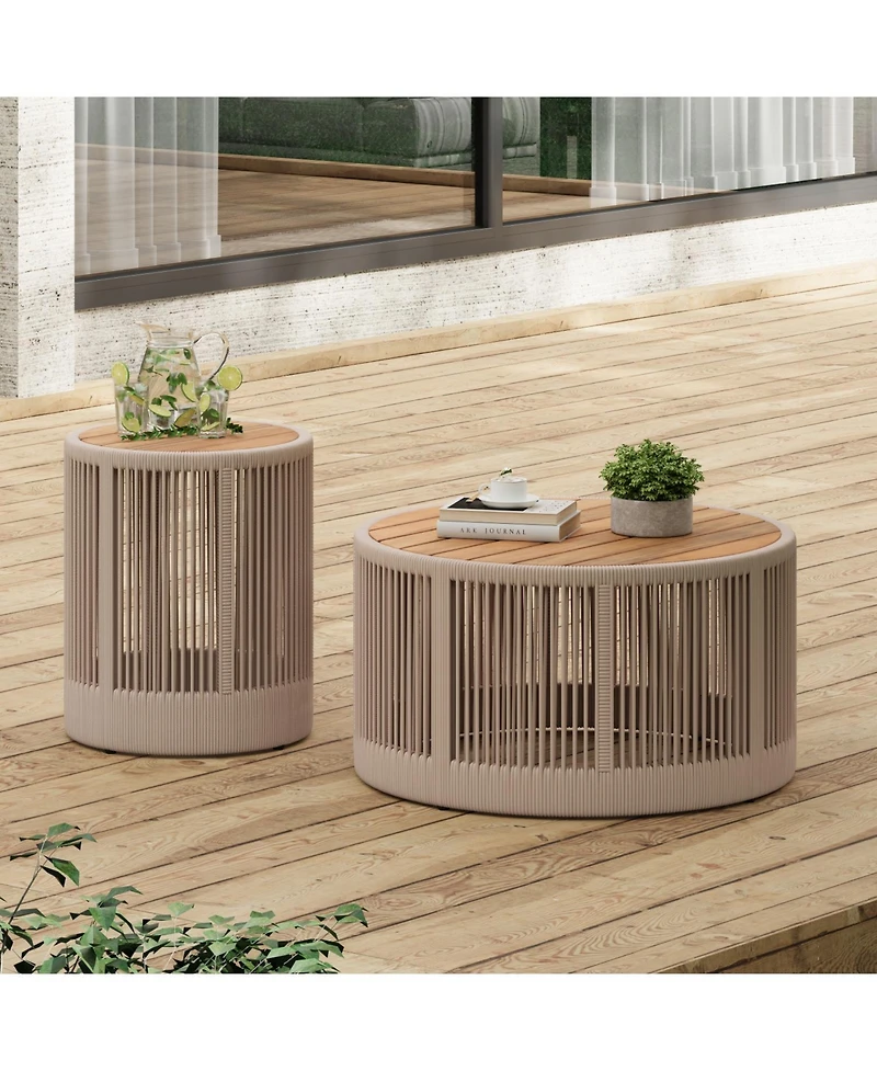 Streamdale Furniture Rustic Industrial Coffee & Side Table Set - Rope Beige