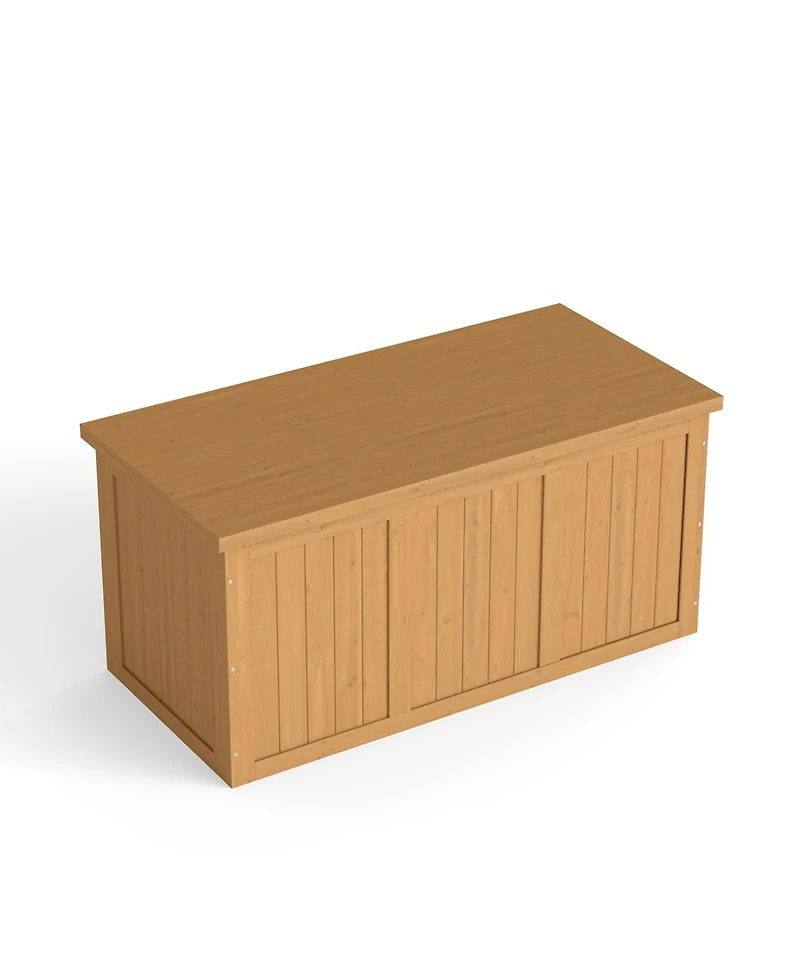 Streamdale Furniture 67 Gallon Wooden Deck Box - Outdoor Storage, Seat & Table Top