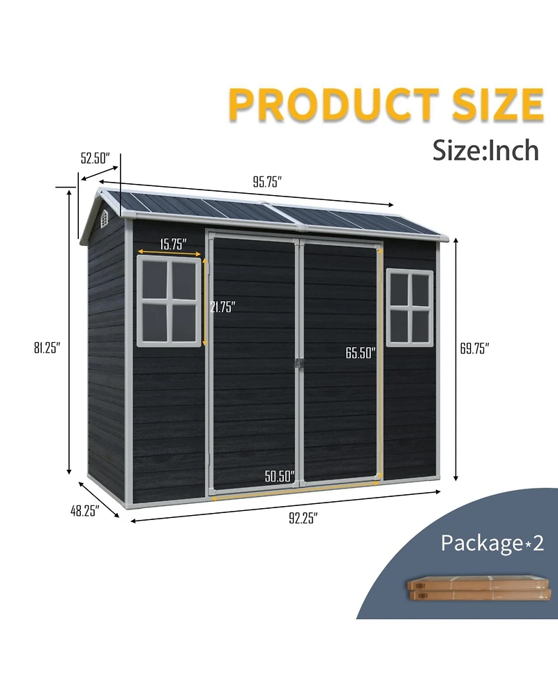 Streamdale Furniture 8x4 Outdoor Storage Shed, Two-Window, Double-Door, Black (W540S00046)