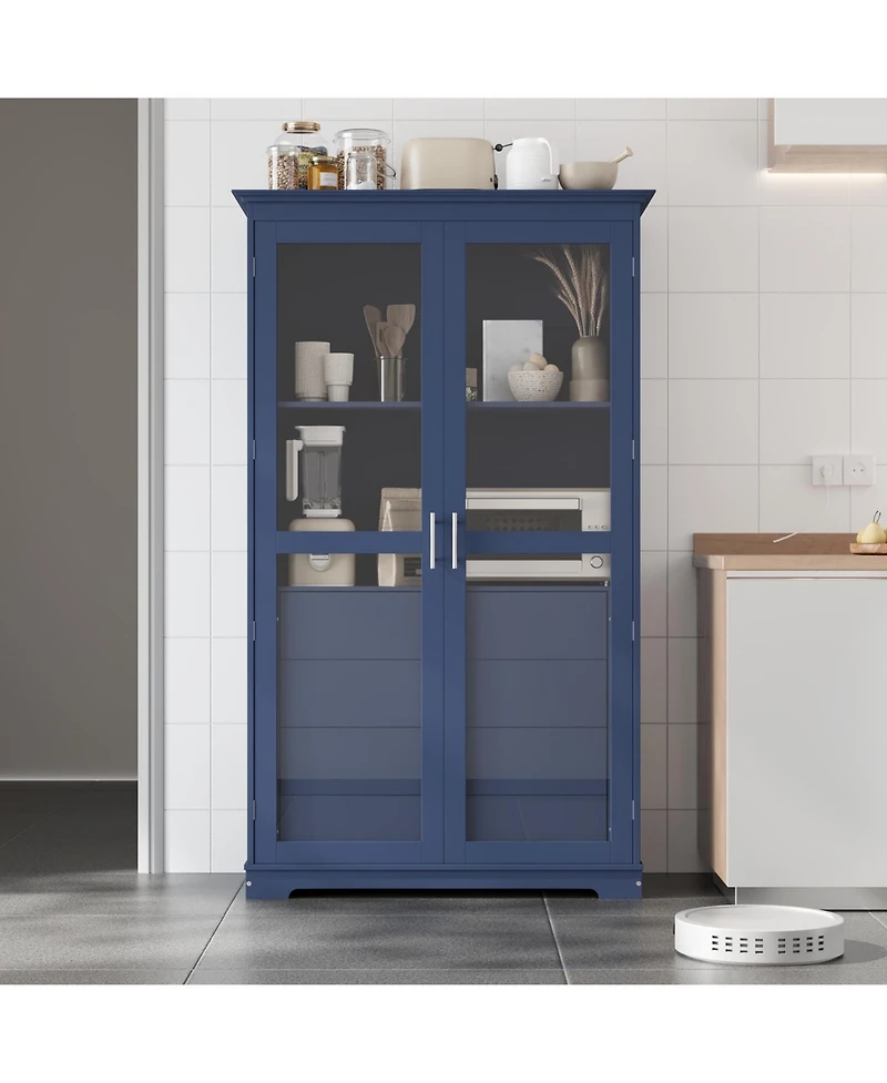 Streamdale Furniture Blue Kitchen Pantry Cabinet with Glass Doors & Drawers
