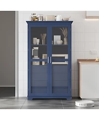 Streamdale Furniture Blue Kitchen Pantry Cabinet with Glass Doors & Drawers