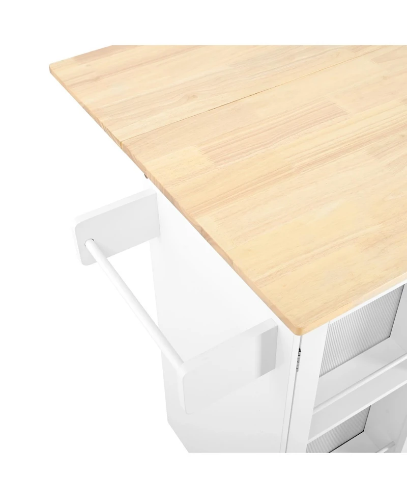 Streamdale Mobile Kitchen Island Cart - Dropleaf Top, Drawers & Cabinet - White