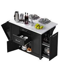 Streamdale Rolling Kitchen Island w/ Tilt Trash, Drop Leaf & Storage - White