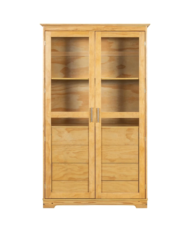 Streamdale Kitchen Pantry Cabinet with Glass Doors & Drawers - Natural