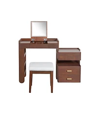 Streamdale Furniture3-in-1 Flip-Top Vanity Desk w/ Led, Adjustable Length, Drawers - Walnut