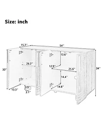 Streamdale Furniture 54" Retro Buffet Cabinet - 4-Door Fluted Sideboard