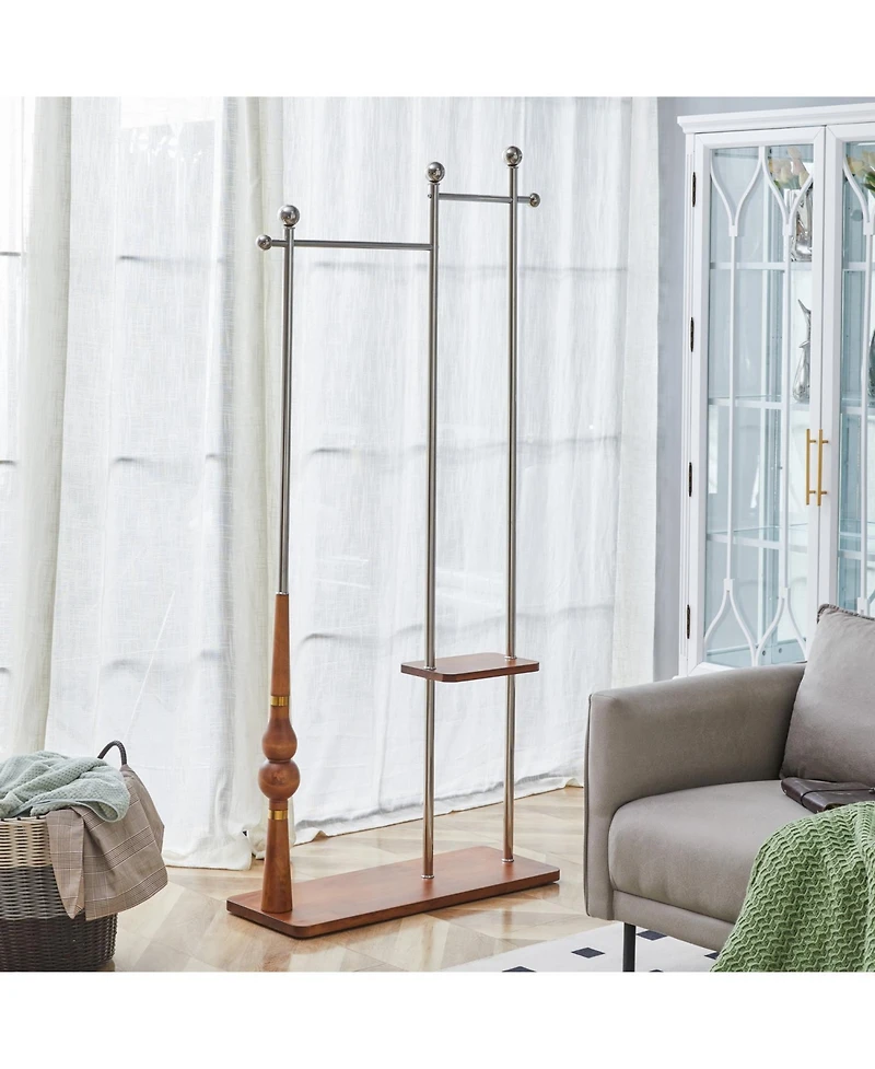 Streamdale 70" Industrial Coat Rack - Wood & Steel, Double Layer Hanger