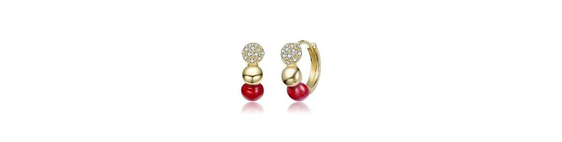 GiGiGirl 14K Gold Plated with Red Enamel & Clear Cubic Zirconia Beaded Hoop Earrings