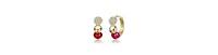 GiGiGirl 14K Gold Plated with Red Enamel & Clear Cubic Zirconia Beaded Hoop Earrings