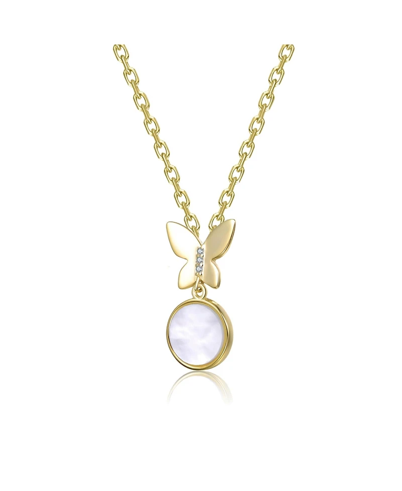 GiGiGirl 14K Gold Plated With Mother of Pearl & Elegant Butterfly Pendant Necklace