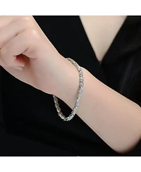 Genevive Sterling Silver White Gold Plated with Clear Cubic Zirconia Mosaic Pattern Statement Bracelet