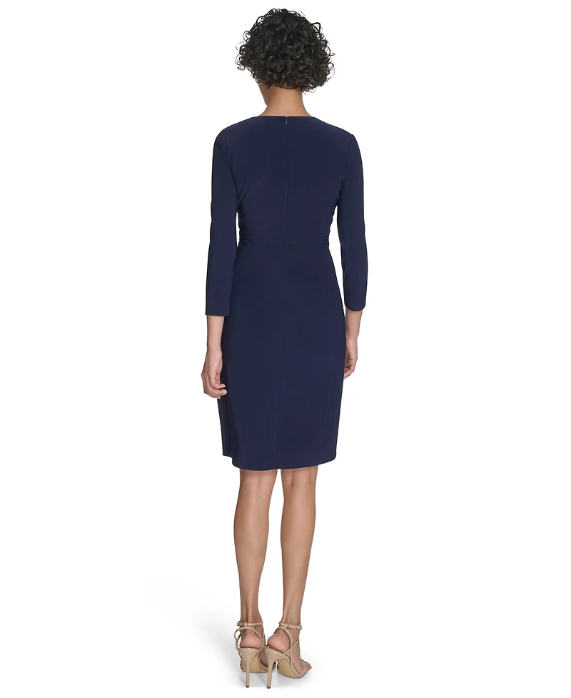 Jessica Howard Petite Surplice Faux Wrap Sheath With Buckle Dress