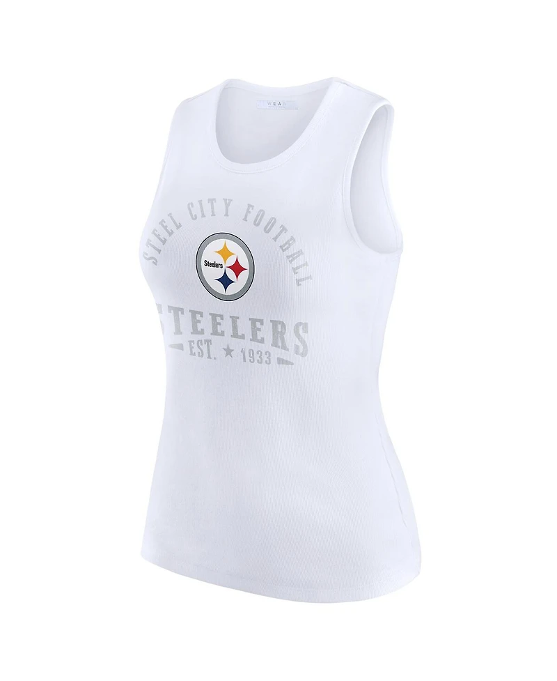 Wear by Erin Andrews Women's White Pittsburgh Steelers Ribbed Graphic Tank Top