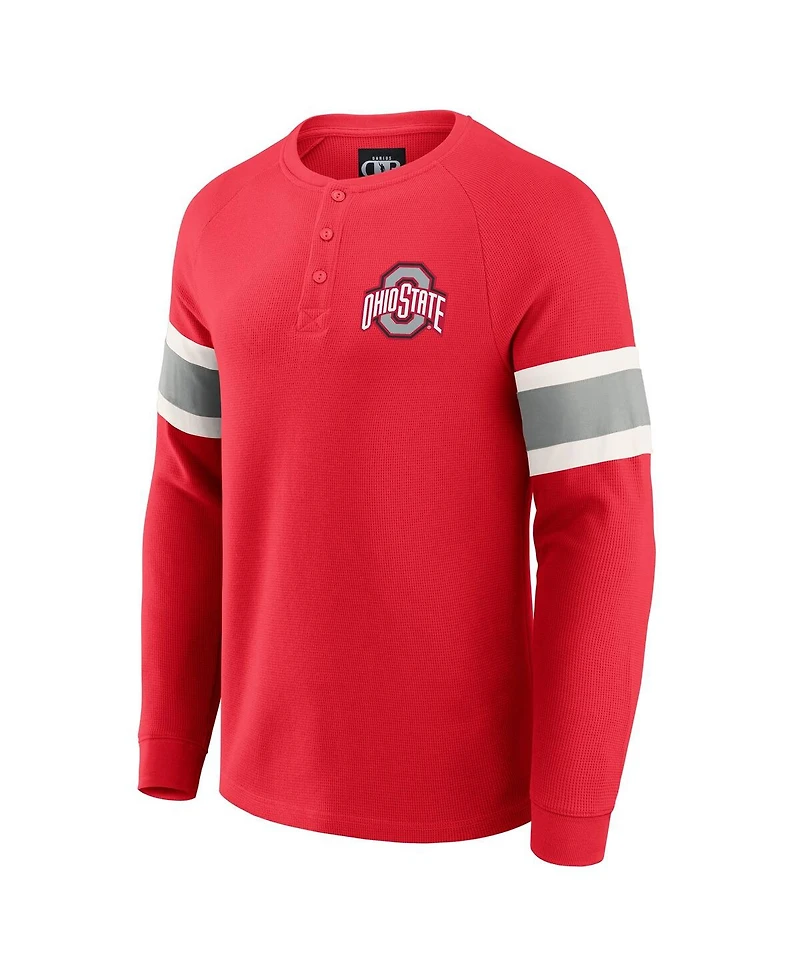 Darius Rucker Collection by Fanatics Men's Scarlet Ohio State Buckeyes Waffle-Knit Raglan Long Sleeve Henley T-Shirt