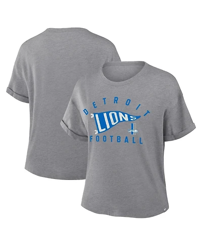 Fanatics Women's Heather Gray Detroit Lions Pennant Wave Tribute Tri-Blend Boxy T-Shirt