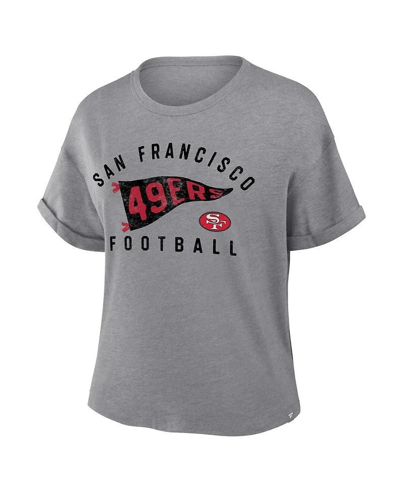 Fanatics Women's Heather Gray San Francisco 49ers Pennant Wave Tribute Tri-Blend Boxy T-Shirt