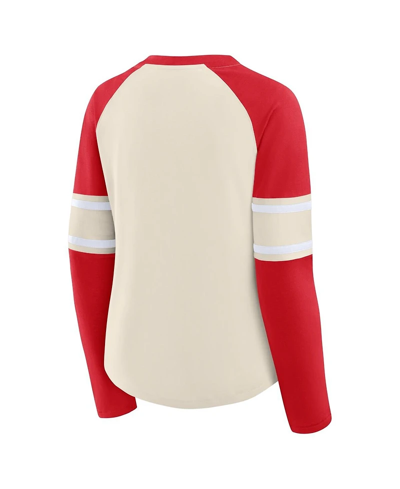 Fanatics Women's Cream/Red Kansas City Chiefs Hometown Gridiron Hero Raglan Lace-Up V-Neck Long Sleeve T-Shirt