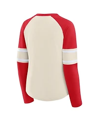 Fanatics Women's Cream/Red Kansas City Chiefs Hometown Gridiron Hero Raglan Lace-Up V-Neck Long Sleeve T-Shirt